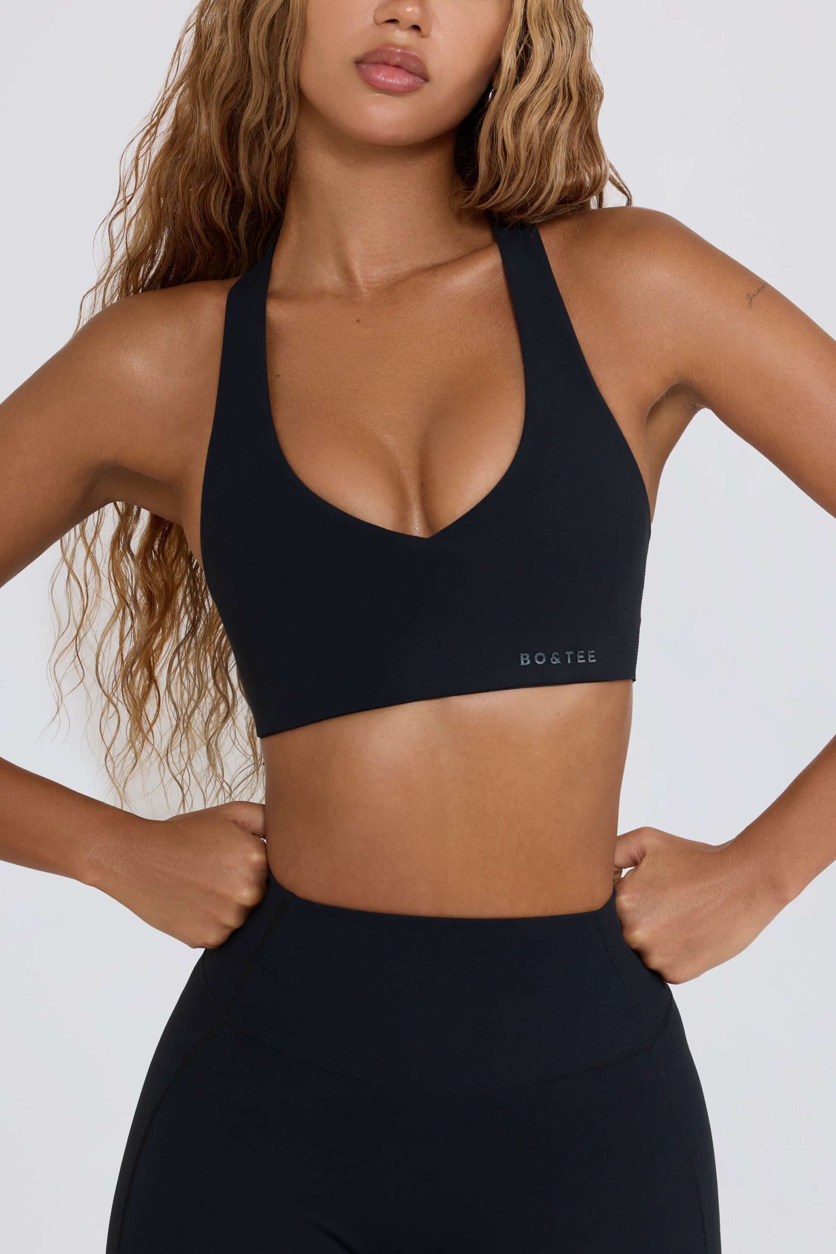 Soft Active V-Neck Sports Bra in Black - Image 4
