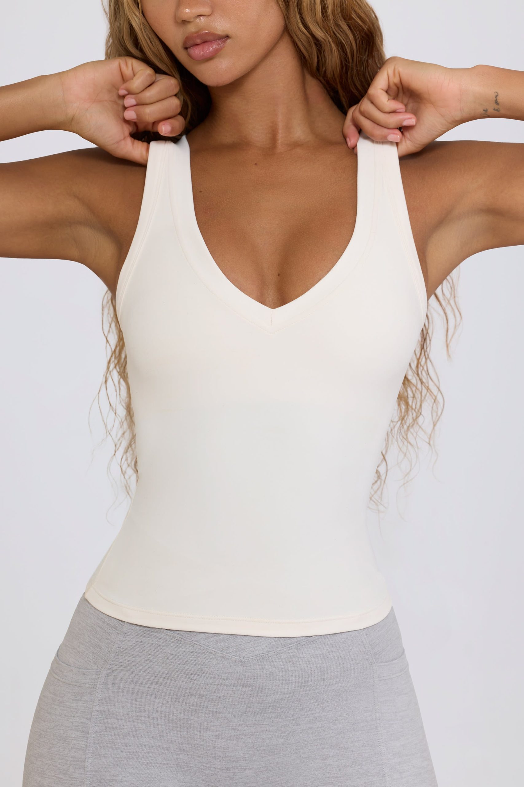 Soft Active V-Neck Tank Top in White - Image 4