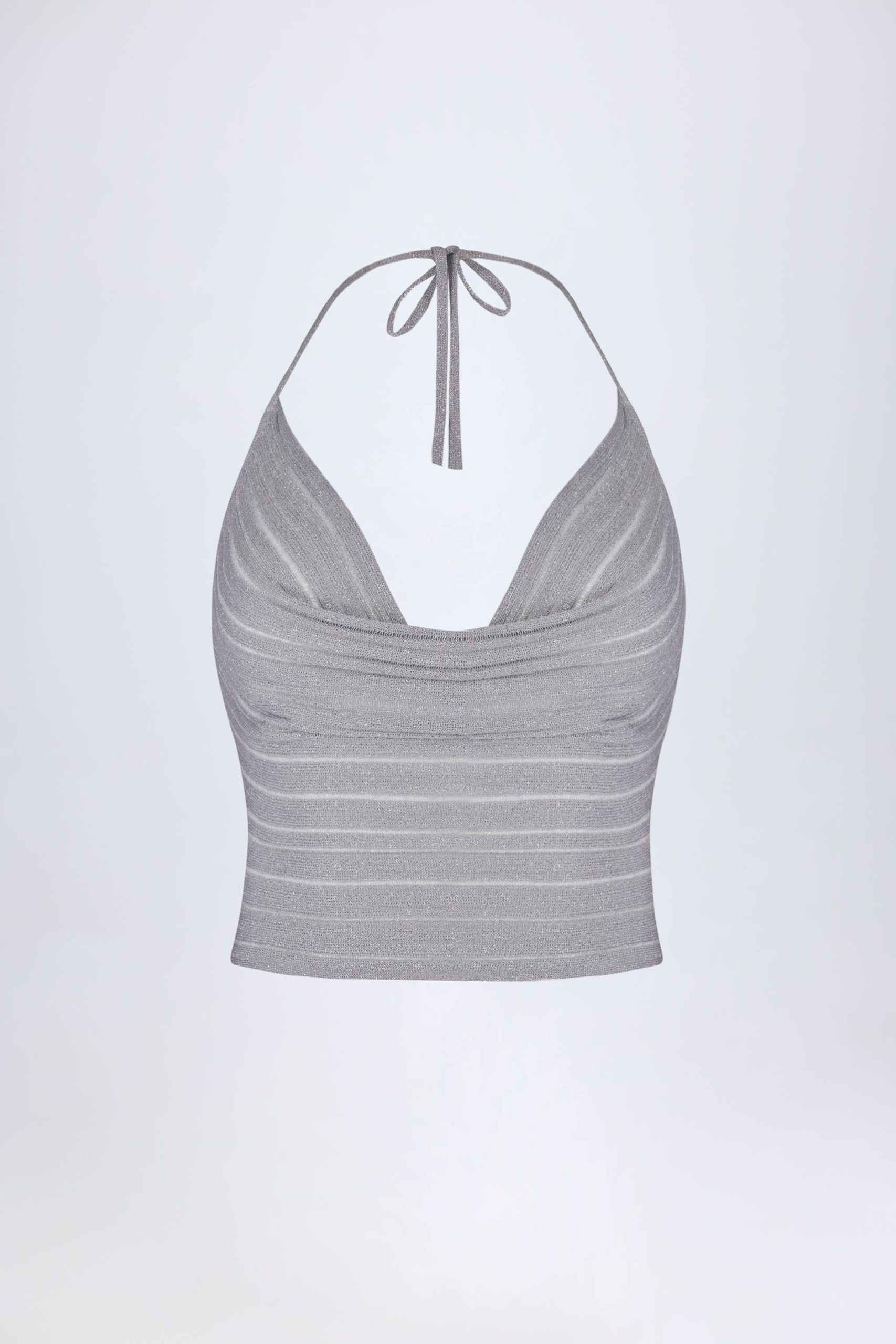 Plunge Halterneck Crop Top in Silver - Image 3
