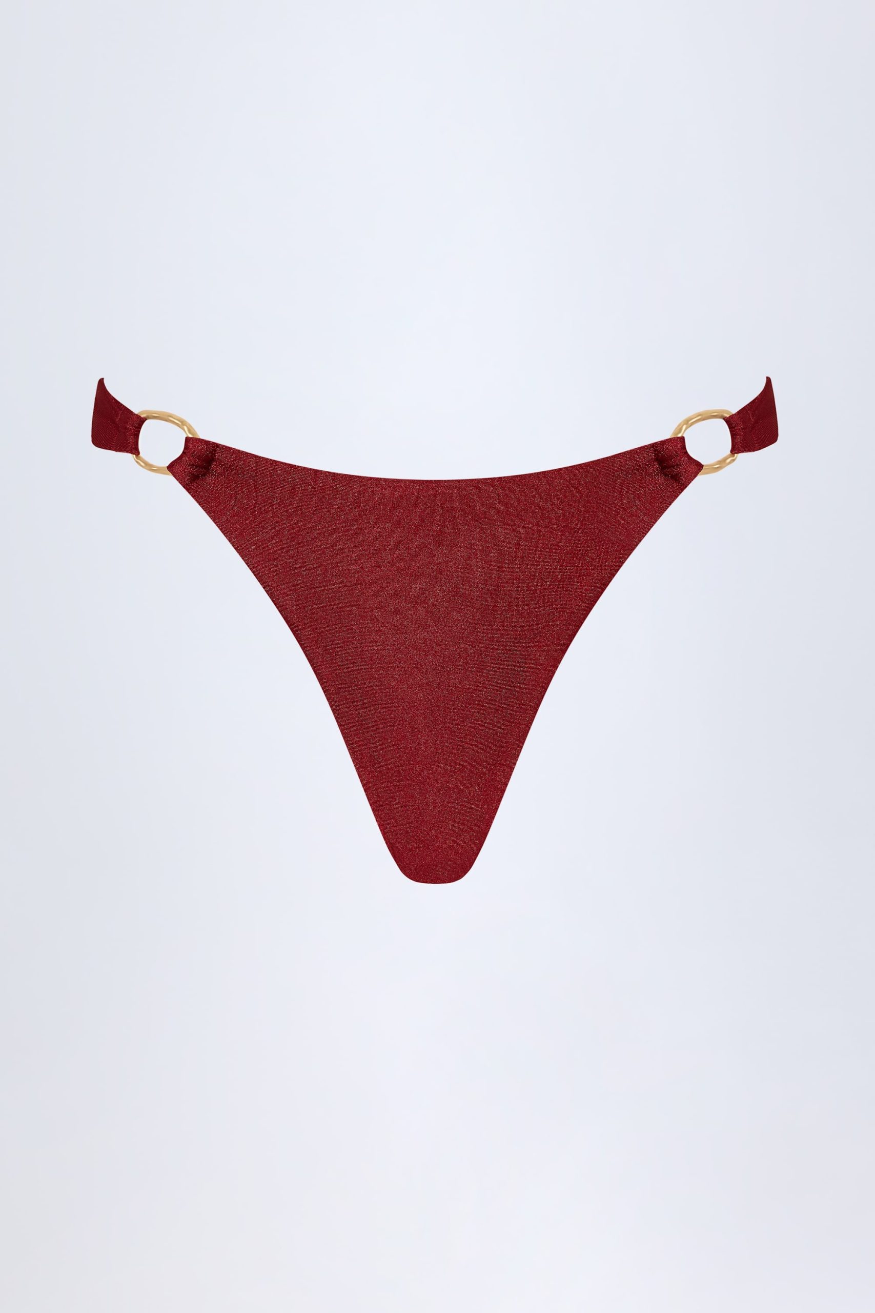Hardware-Detail Thong Bikini Bottoms in Dark Cherry - Image 3