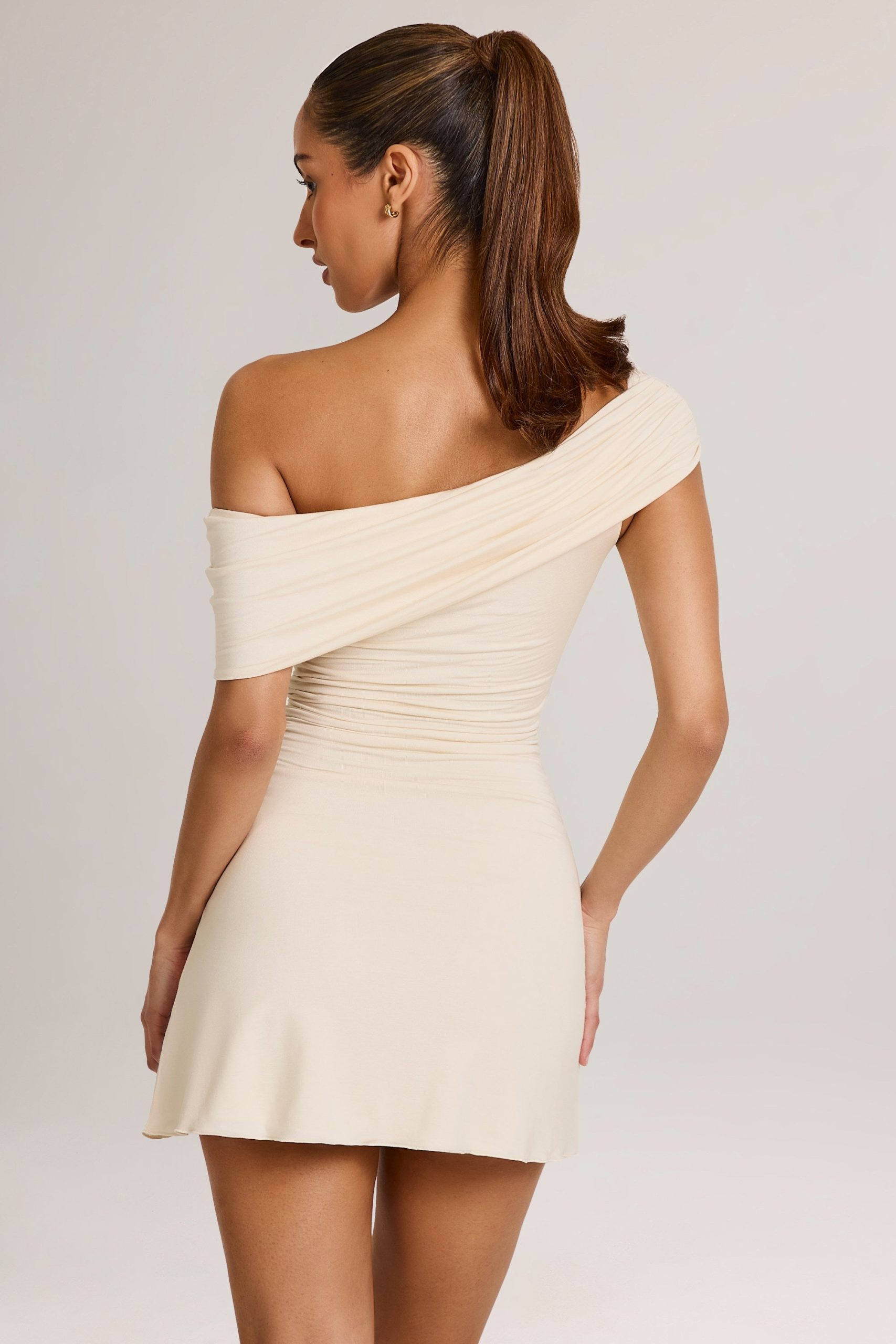 Modal Asymmetric A-Line Mini Dress in Ivory - Image 2
