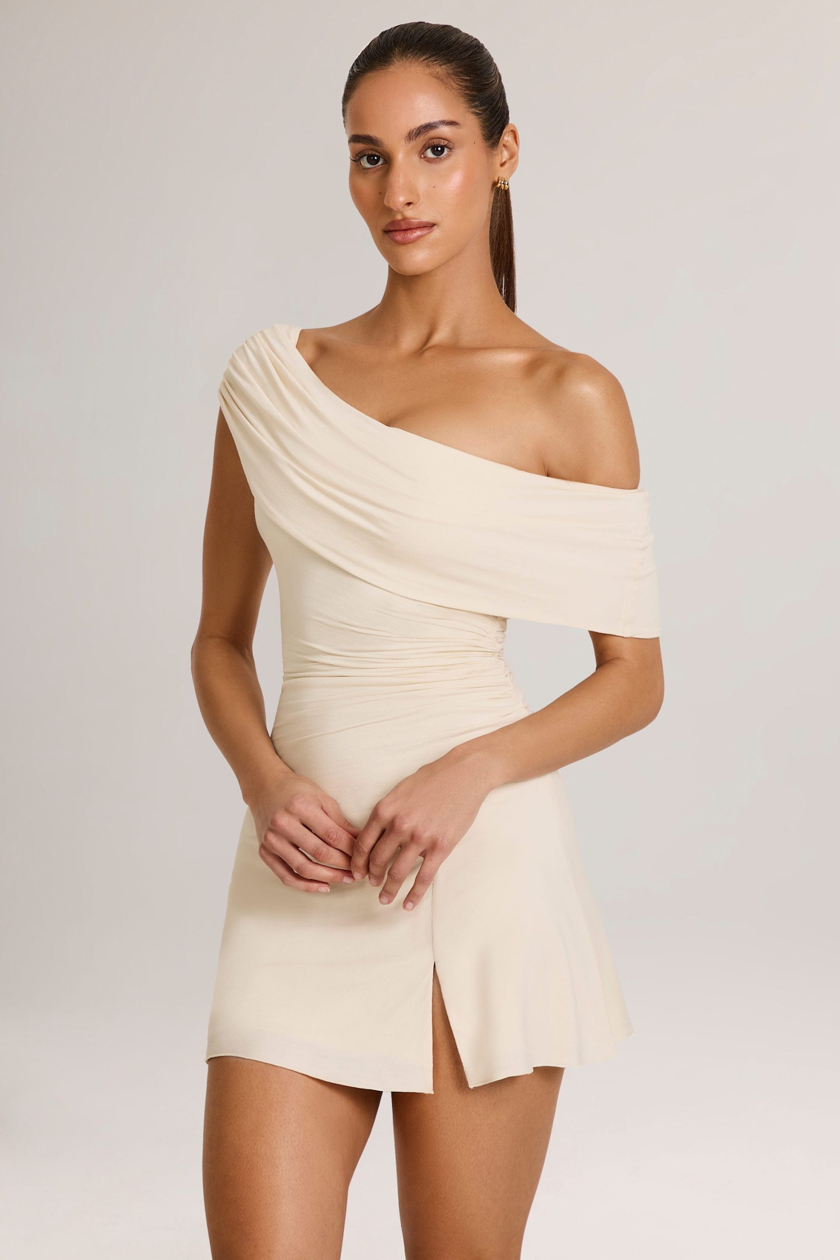 Modal Asymmetric A-Line Mini Dress in Ivory - Image 4