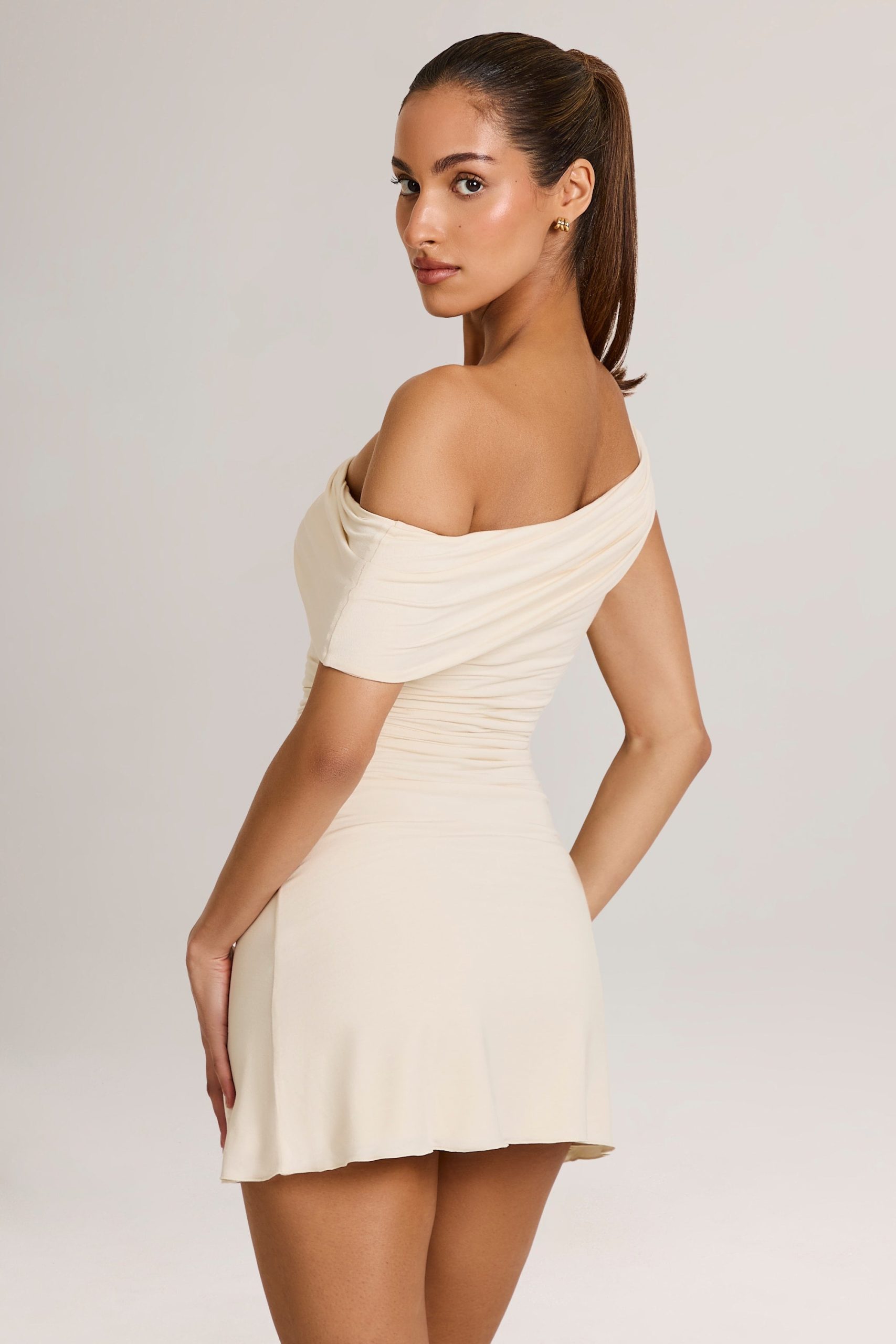 Modal Asymmetric A-Line Mini Dress in Ivory - Image 7