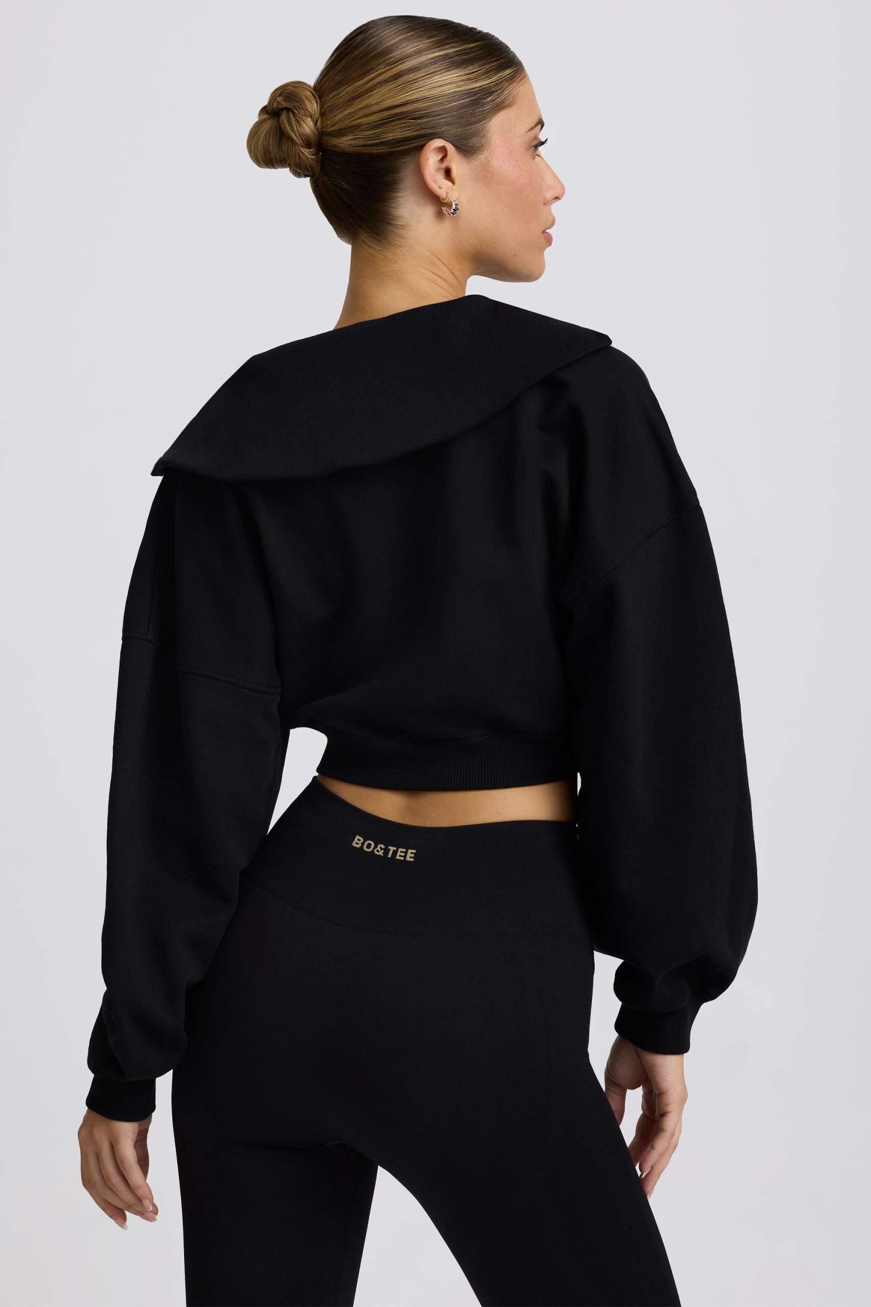 Quarter-Zip Cropped Sweatshirt in Black - Image 2