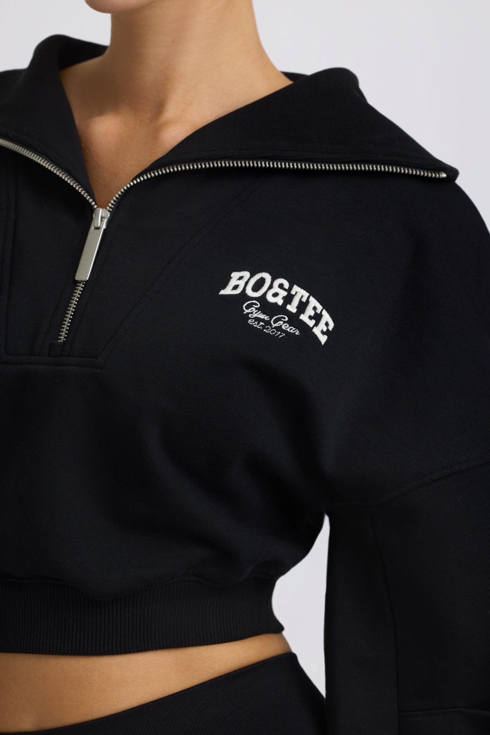 Quarter-Zip Cropped Sweatshirt in Black - Image 6