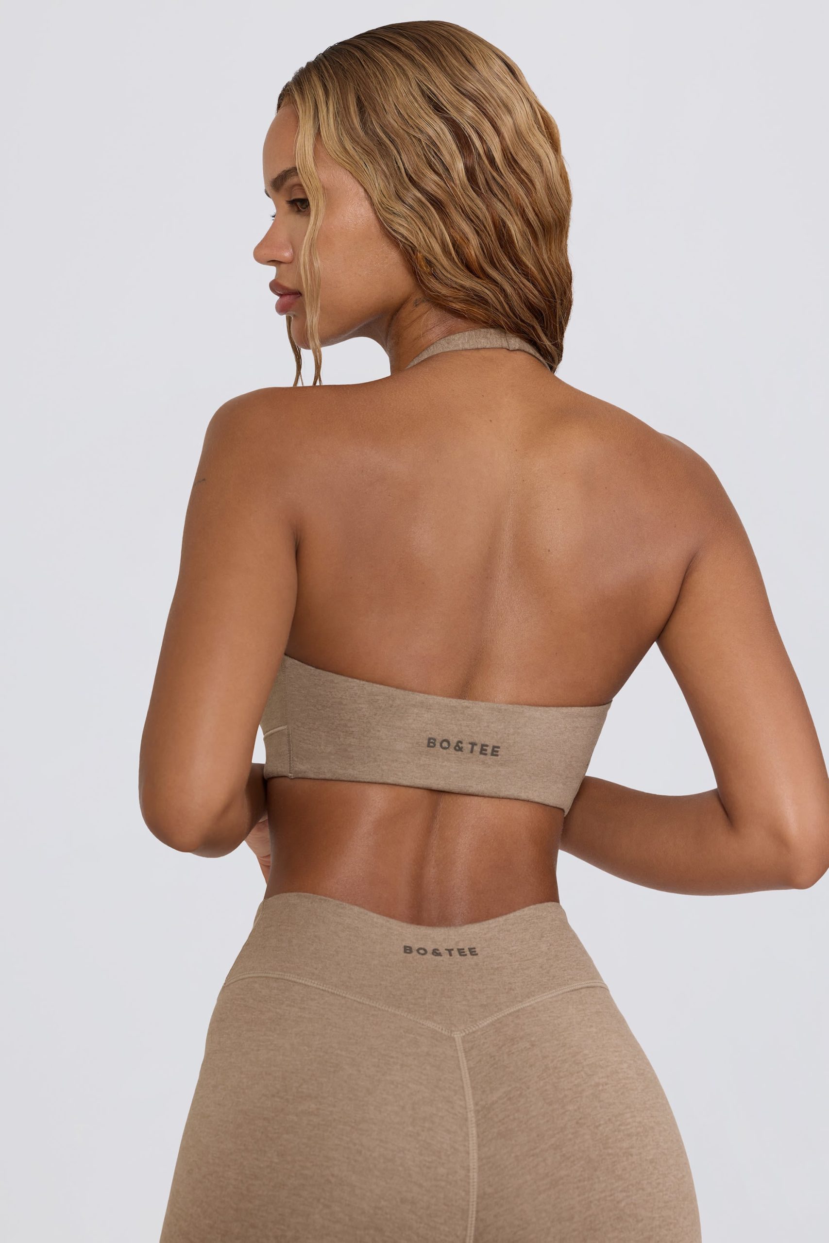 Brushed Jersey V-Neck Sports Bra in Mocha Marl - Image 2