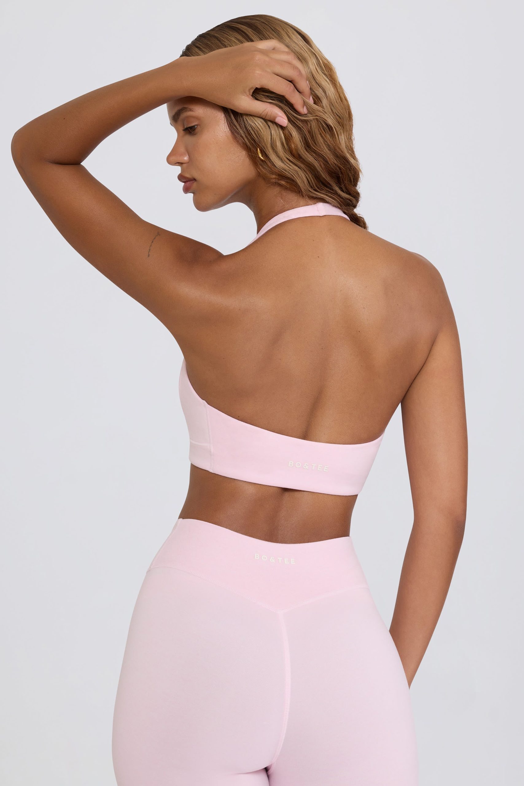 Brushed Jersey V-Neck Sports Bra in Pale Pink Marl - Image 2