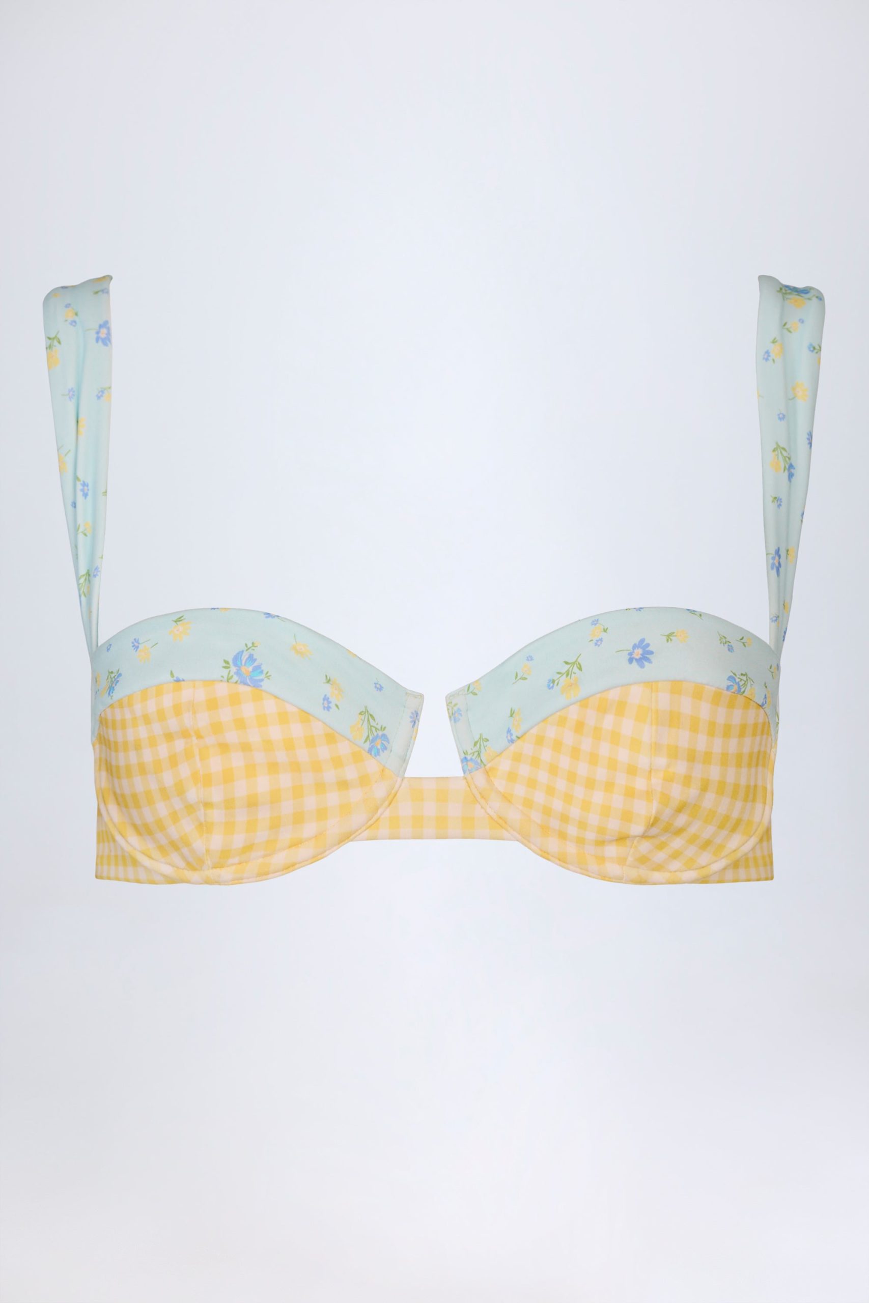 Underwired Balconette Bikini Top in Yellow Gingham - Image 4