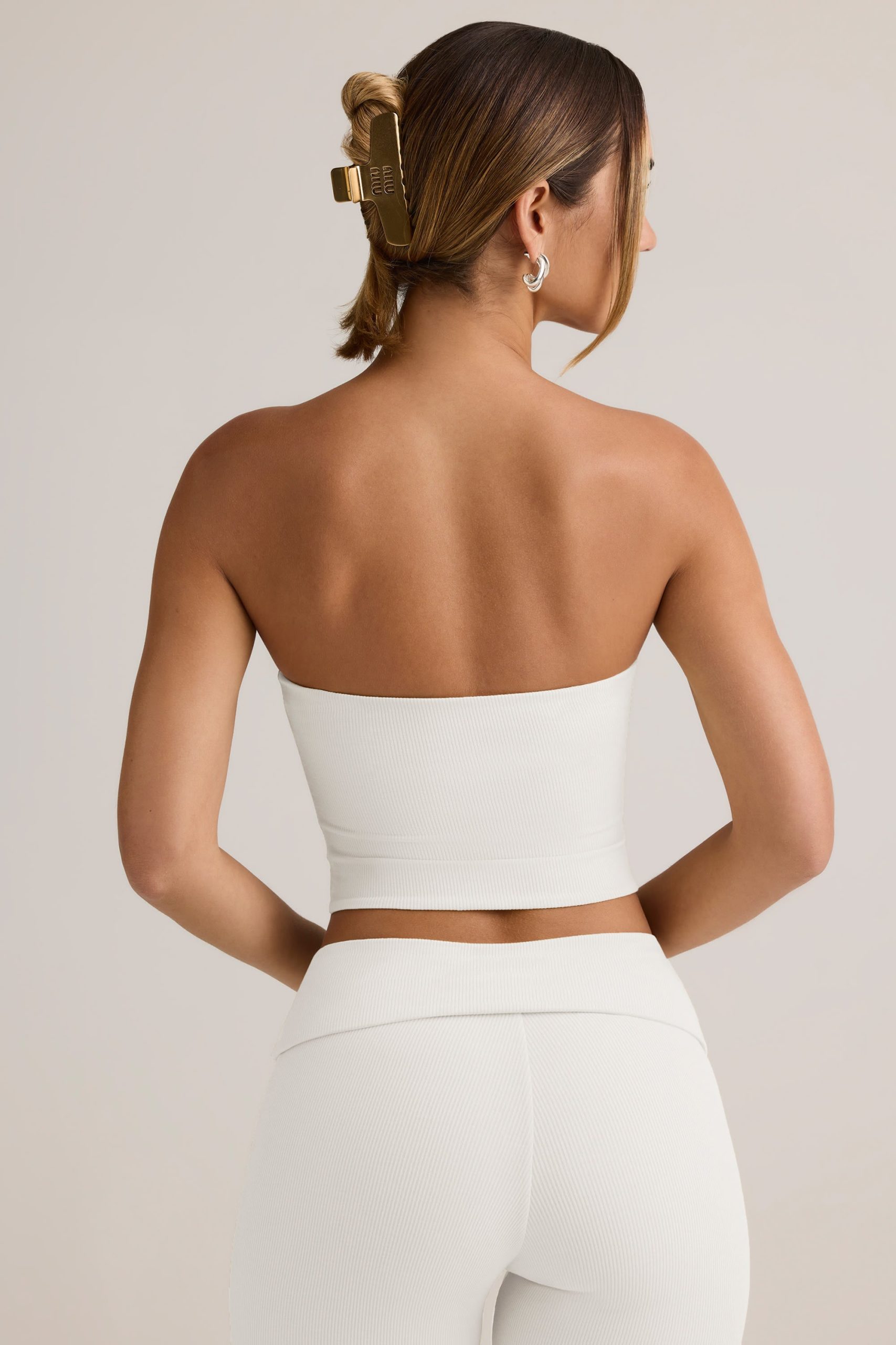 Modal Strapless Crop Top in White - Image 3